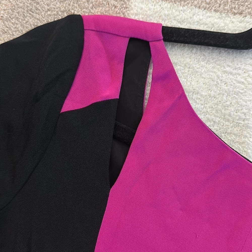 Rebecca Minkoff Crystal Black Pink Illusion Colorblock Silk shift Dress size 2 - Picture 5 of 10